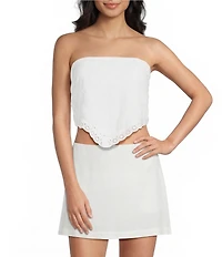 Honey & Sparkle Embroidered Eyelet Tie Back Pointed Hem Top