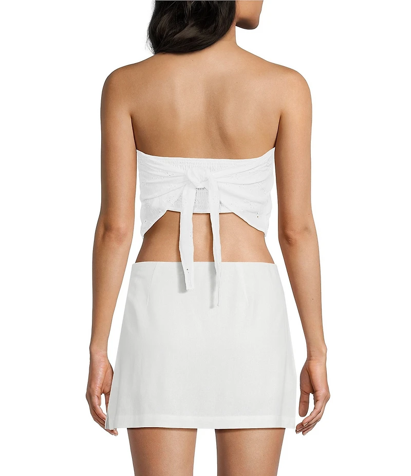 Honey & Sparkle Embroidered Eyelet Tie Back Pointed Hem Top