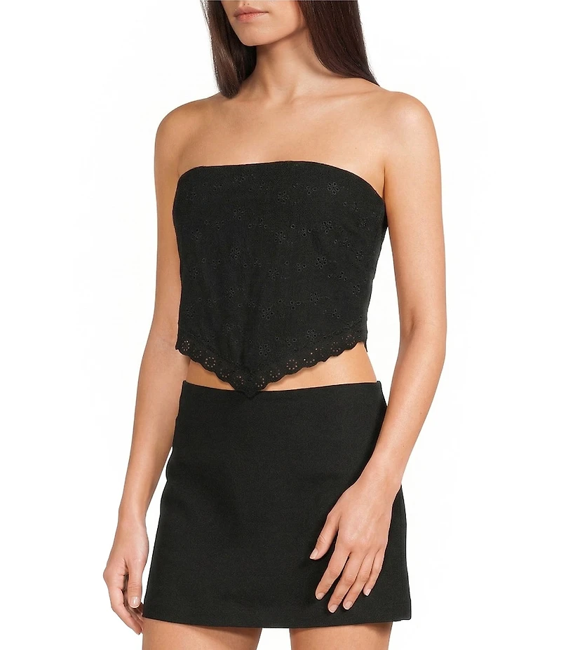 Honey & Sparkle Embroidered Eyelet Tie Back Pointed Hem Top