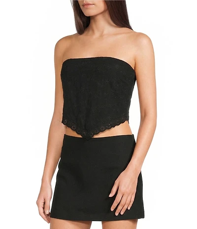 Honey & Sparkle Embroidered Eyelet Tie Back Pointed Hem Top