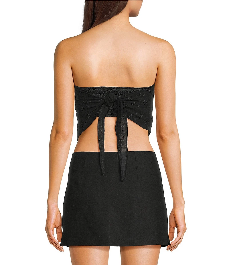 Honey & Sparkle Embroidered Eyelet Tie Back Pointed Hem Top