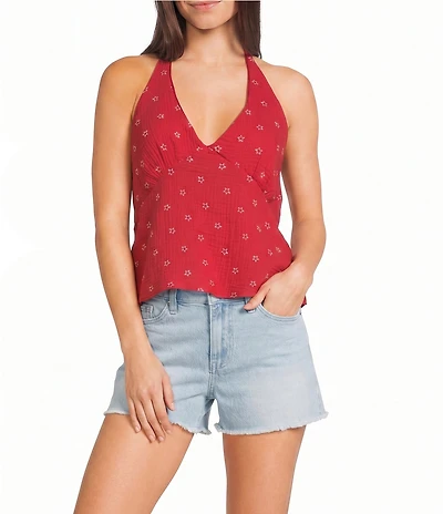 Honey & Sparkle Embroidered Star Print Halter Top