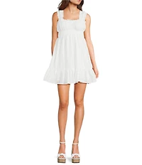 Honey & Sparkle Eyelet Ruched Scoop Neck Tiered Babydoll Mini Dress