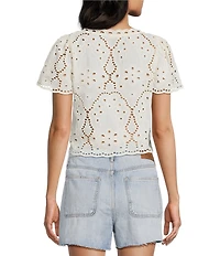 Honey & Sparkle Eyelet Short Sleeve Tie Front Blouse