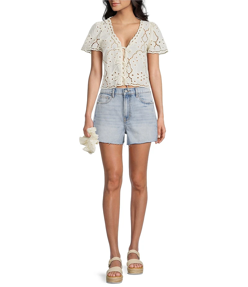 Honey & Sparkle Eyelet Short Sleeve Tie Front Blouse