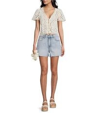 Honey & Sparkle Eyelet Short Sleeve Tie Front Blouse