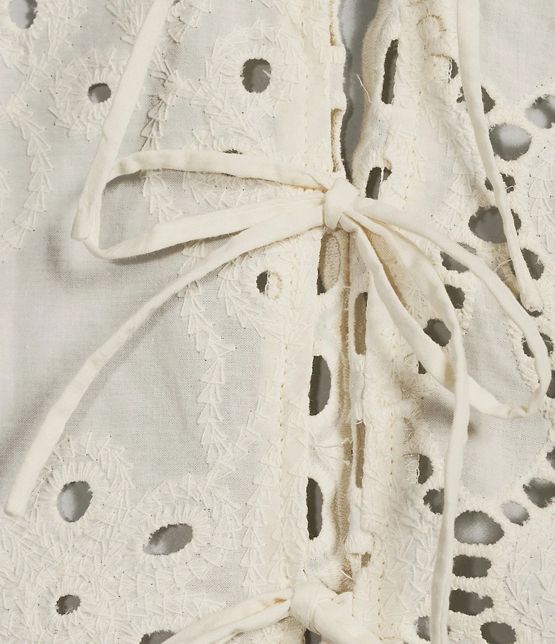 Honey & Sparkle Eyelet Short Sleeve Tie Front Blouse