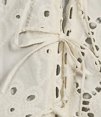 Honey & Sparkle Eyelet Short Sleeve Tie Front Blouse