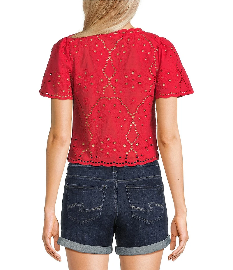 Honey & Sparkle Eyelet Short Sleeve Tie Front Blouse