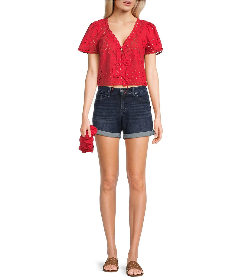Honey & Sparkle Eyelet Short Sleeve Tie Front Blouse