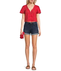 Honey & Sparkle Eyelet Short Sleeve Tie Front Blouse