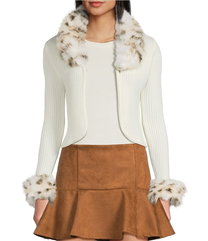 Honey & Sparkle Reversible Faux Fur Collared Long Sleeve Cardigan