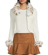 Honey & Sparkle Reversible Faux Fur Collared Long Sleeve Cardigan