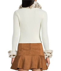 Honey & Sparkle Reversible Faux Fur Collared Long Sleeve Cardigan