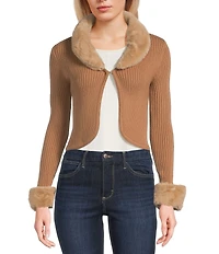 Honey & Sparkle Reversible Faux Fur Collared Long Sleeve Cardigan