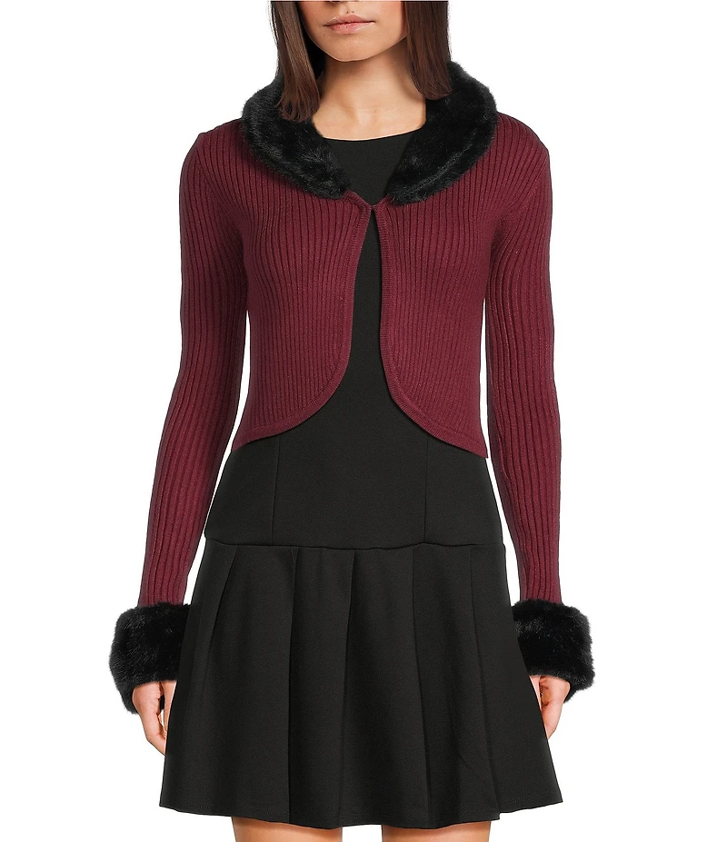 Honey & Sparkle Reversible Faux Fur Collared Long Sleeve Cardigan