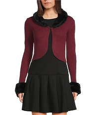 Honey & Sparkle Reversible Faux Fur Collared Long Sleeve Cardigan