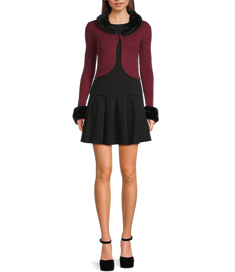 Honey & Sparkle Reversible Faux Fur Collared Long Sleeve Cardigan