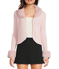 Honey & Sparkle Reversible Faux Fur Collared Long Sleeve Cardigan