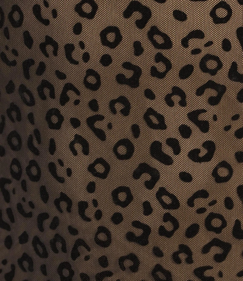 Honey & Sparkle Flocked Mesh Cheetah Printed Boat Neck Long Bell Sleeve Dress