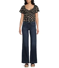 Honey & Sparkle Floral Print Smocked V-Neck Ruffle Short Sleeve Top