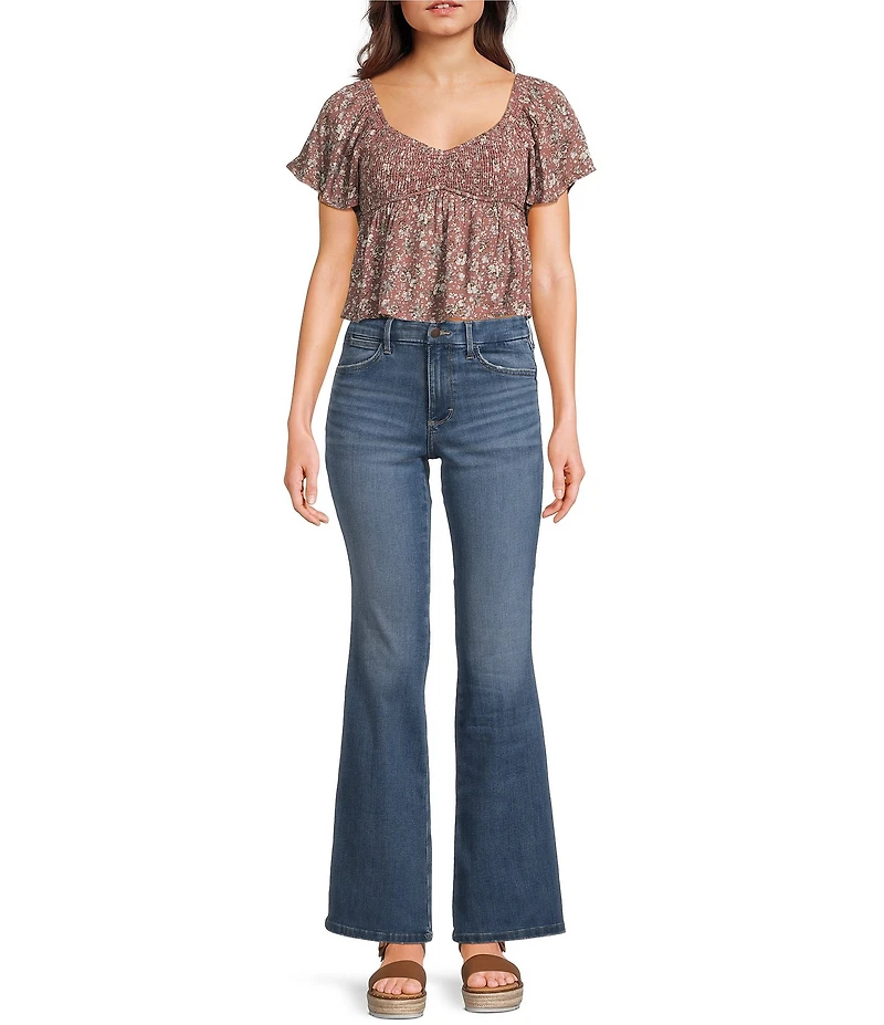 Honey & Sparkle Floral Printed Smocked V-Neck Ruffle Short Sleeve Top