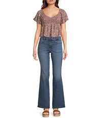 Honey & Sparkle Floral Printed Smocked V-Neck Ruffle Short Sleeve Top