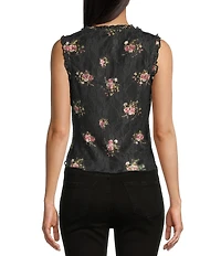 Honey & Sparkle Floral Print V-Neck Sleeveless Ruffle Edge Lined Lace Top