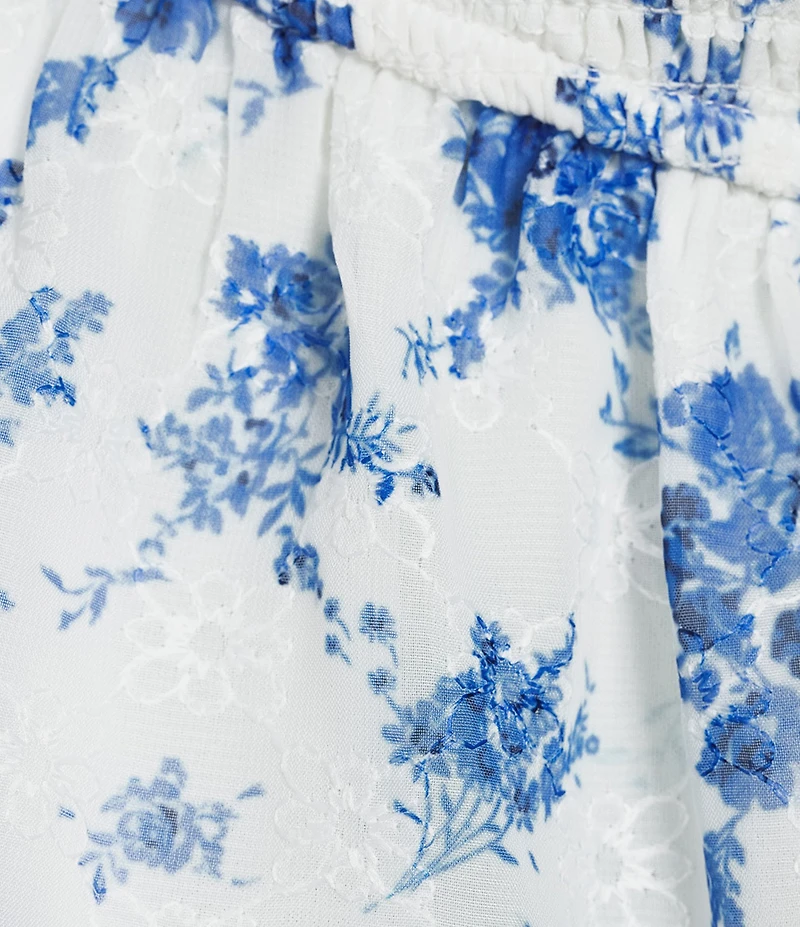 Honey & Sparkle Floral Printed Embroidered Flutter Sleeve Smocked Baby Doll Top