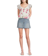 Honey & Sparkle Floral Printed Flutter Sleeve Smocked Baby Doll Top