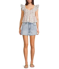 Honey & Sparkle Floral Printed Flutter Sleeve V-Neck Smocked Top