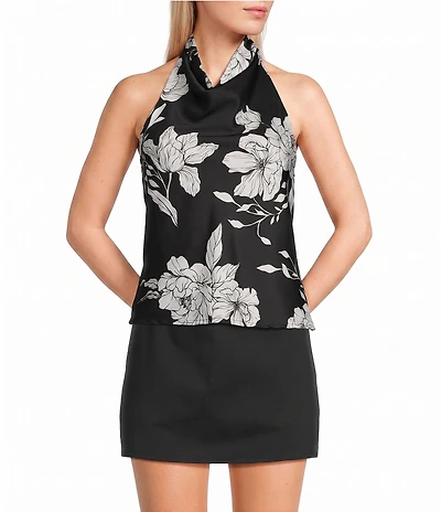 Honey & Sparkle Floral Printed Satin Halter Tank