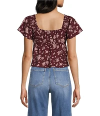 Honey & Sparkle Floral Printed Smocked V-Neck Short Sleeve Baby Doll Top