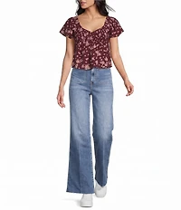 Honey & Sparkle Floral Printed Smocked V-Neck Short Sleeve Baby Doll Top