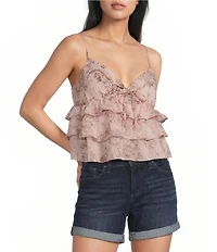Honey & Sparkle Floral Toile Print V-Neck Tiered Ruffle Top