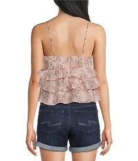 Honey & Sparkle Floral Toile Print V-Neck Tiered Ruffle Top