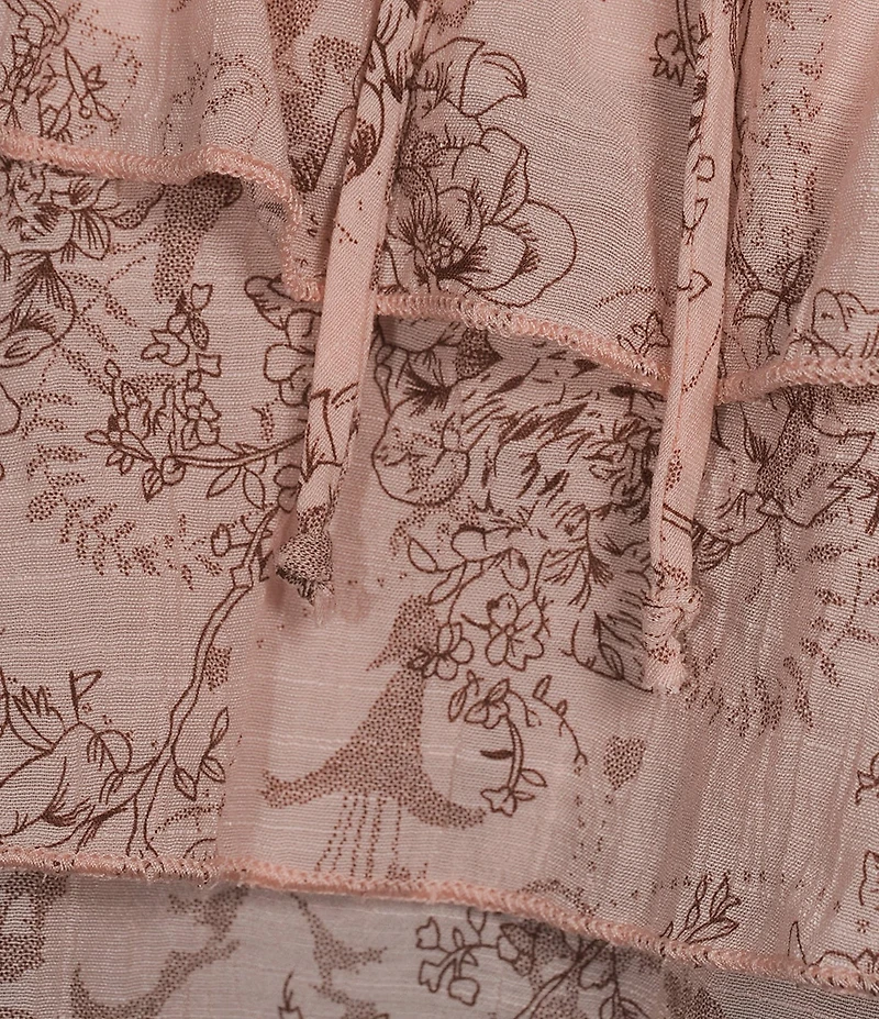Honey & Sparkle Floral Toile Print V-Neck Tiered Ruffle Top