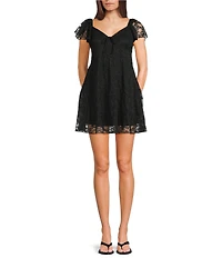 Honey & Sparkle Lace Flutter Sleeve Tie Front Mini Dress