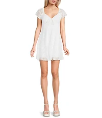 Honey & Sparkle Lace Flutter Sleeve Tie Front Mini Dress