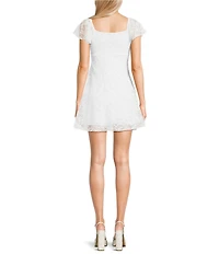 Honey & Sparkle Lace Flutter Sleeve Tie Front Mini Dress