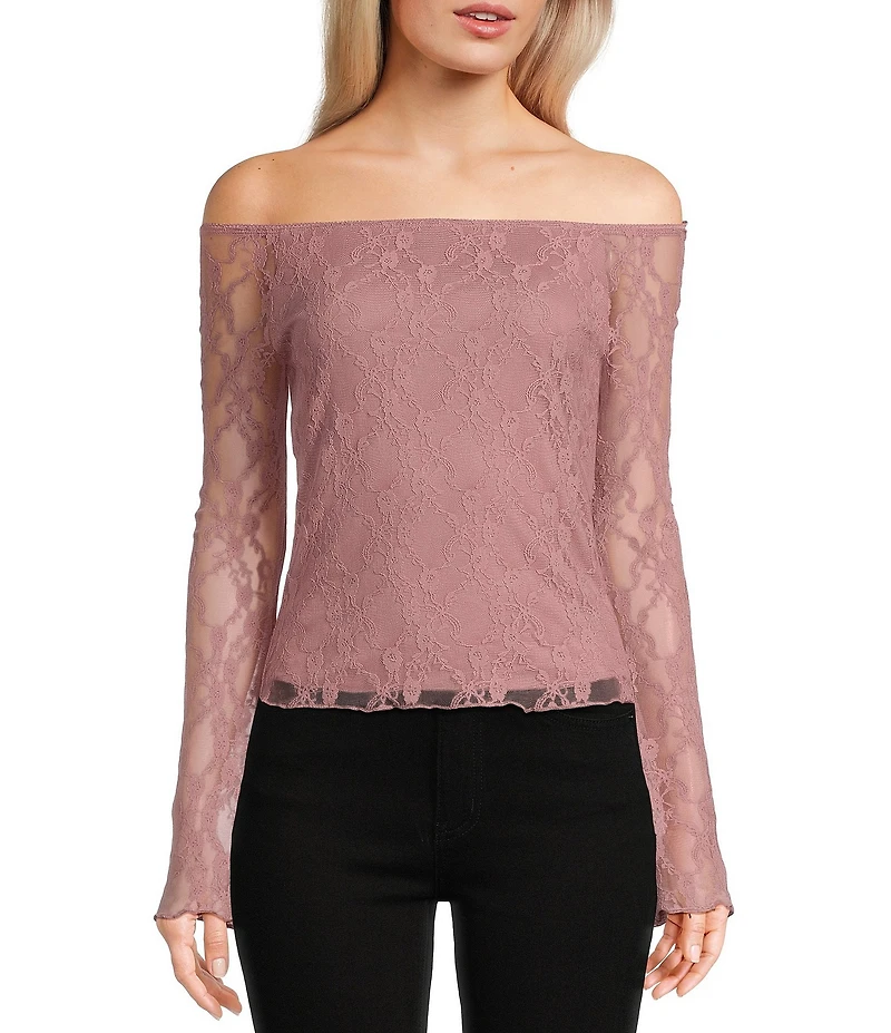 Honey & Sparkle Lace Off The Shoulder Long Sleeve Top