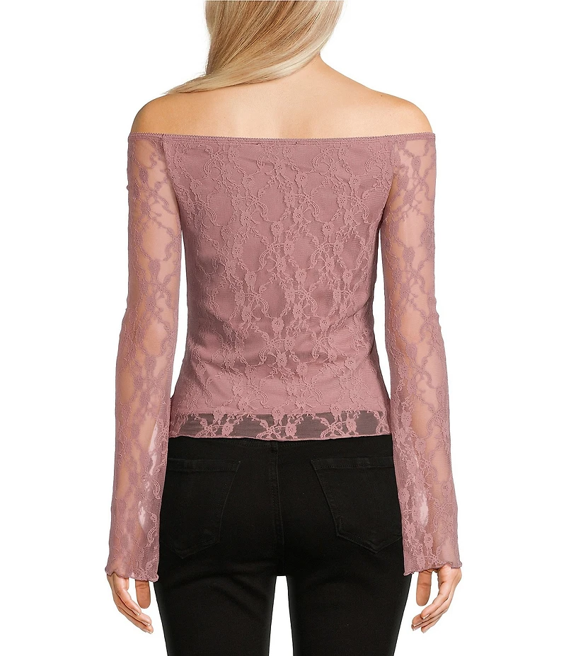 Honey & Sparkle Lace Off The Shoulder Long Sleeve Top