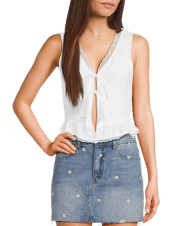 Honey & Sparkle Lace Trim Tie Front Vest