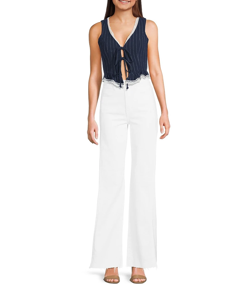 Honey & Sparkle Stripe Lace Trim Tie Front Vest