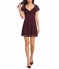 Honey & Sparkle Lace V-Neck Flutter Sleeve Tie Front Dress