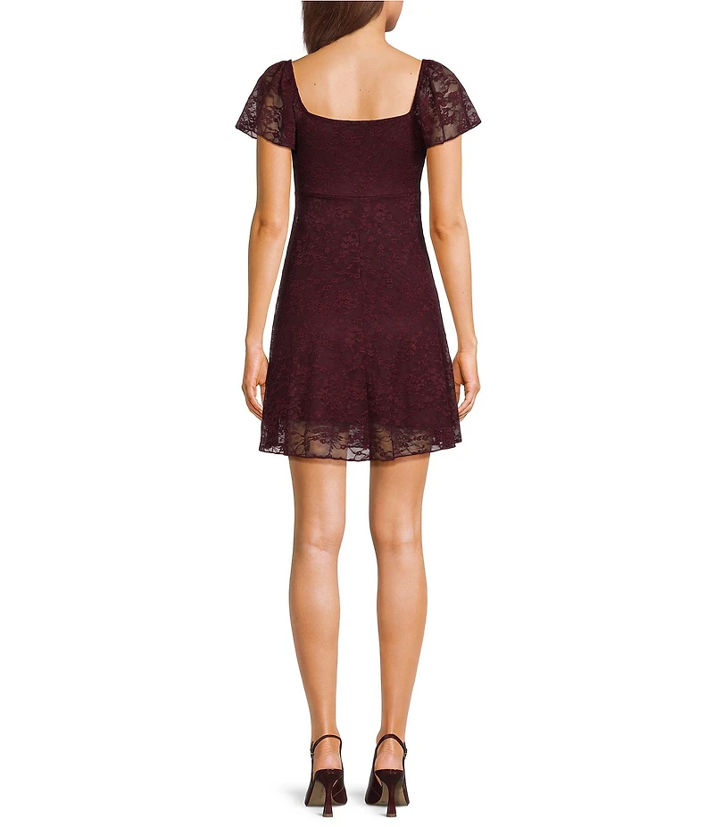 Honey & Sparkle Lace V-Neck Flutter Sleeve Tie Front Dress