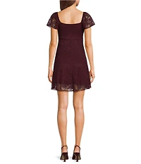 Honey & Sparkle Lace V-Neck Flutter Sleeve Tie Front Dress