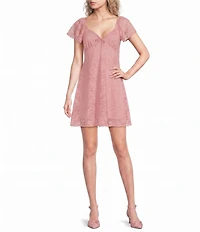 Honey & Sparkle Lace V-Neck Flutter Sleeve Tie Front Dress