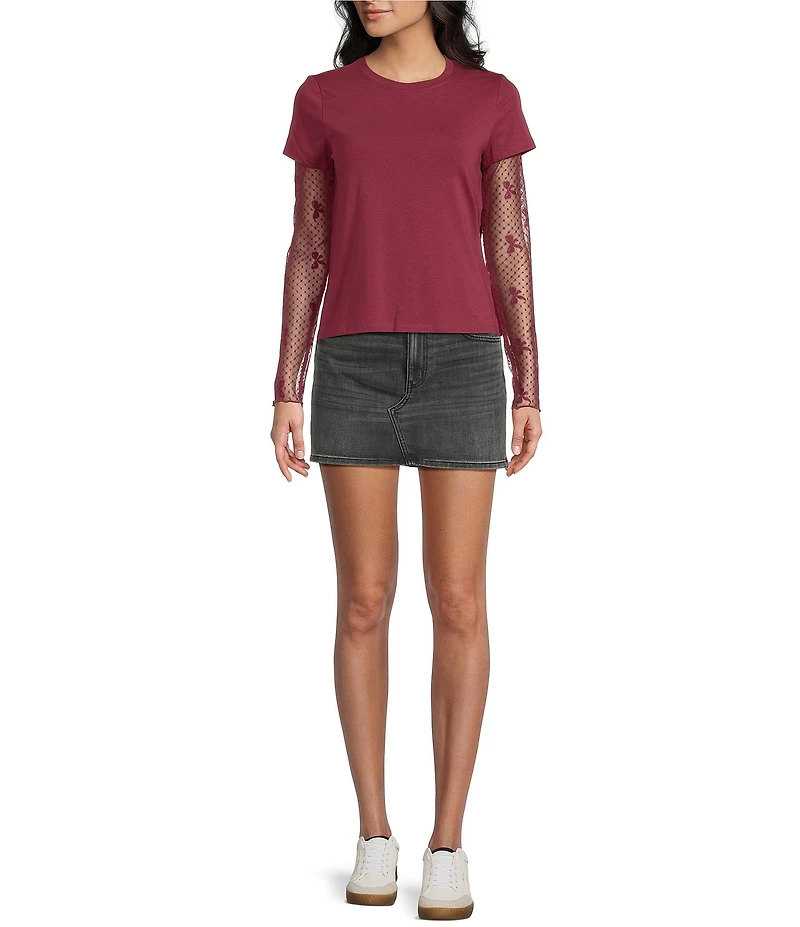 Honey & Sparkle Long Contrast Bow Lace Sleeve T-Shirt