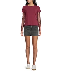Honey & Sparkle Long Contrast Bow Lace Sleeve T-Shirt